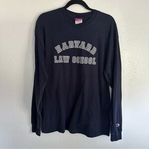 Vintage Champion Harvard Law School Cotton Long Sleeve T-Shirt Blue Academia L